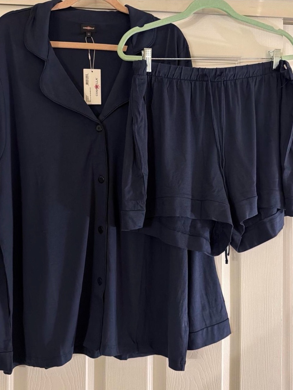 Navy Women's Pajama Set - Long Sleeve Top & Shorts NWT Cosabella